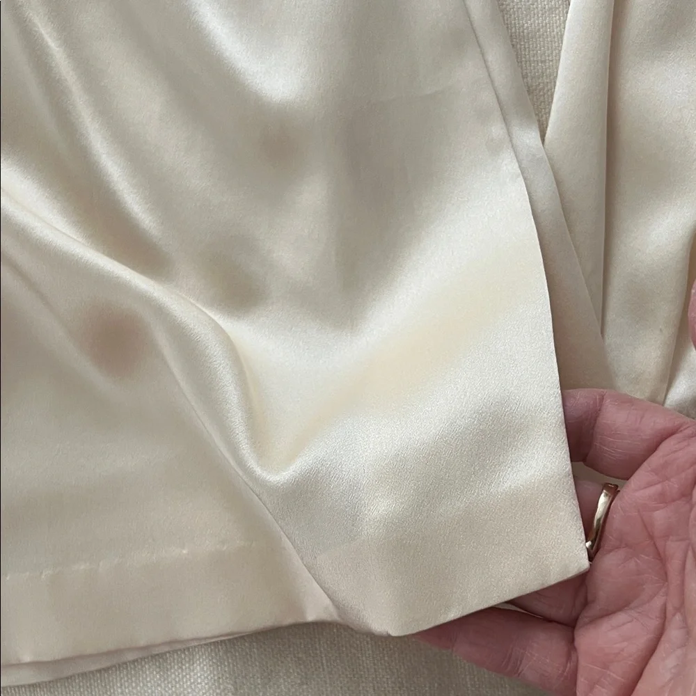VINTAGE 70s Incinoo Cream Silk Satin Wrap Blouse L/S Retro Pointy Collar - Picture 6 of 16